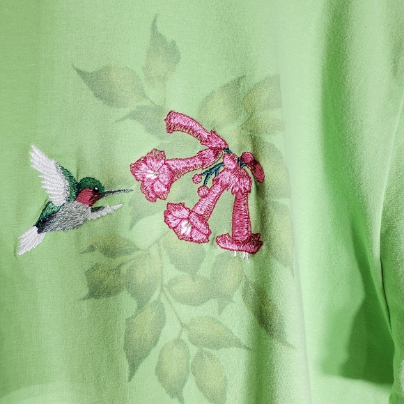 90s Vintage Hummingbird T-Shirt Morning Sun Embroidered - Picture 3 of 5
